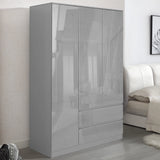 High Gloss 3 Door Wardrobe With Drawers And Shelves
