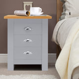 Grey 3 drawer bedside table, 60cm x 40cm x 40cm, offering ample storage and modern style.