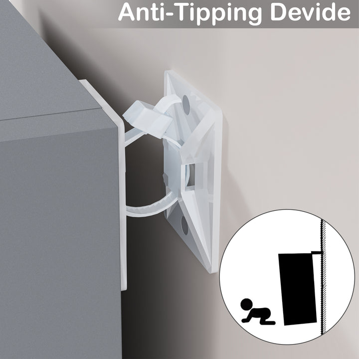 [4 Shelf | Grey] safety fitting on grey-toned counter-height cabinet, stoneware ceramic bowl nearby