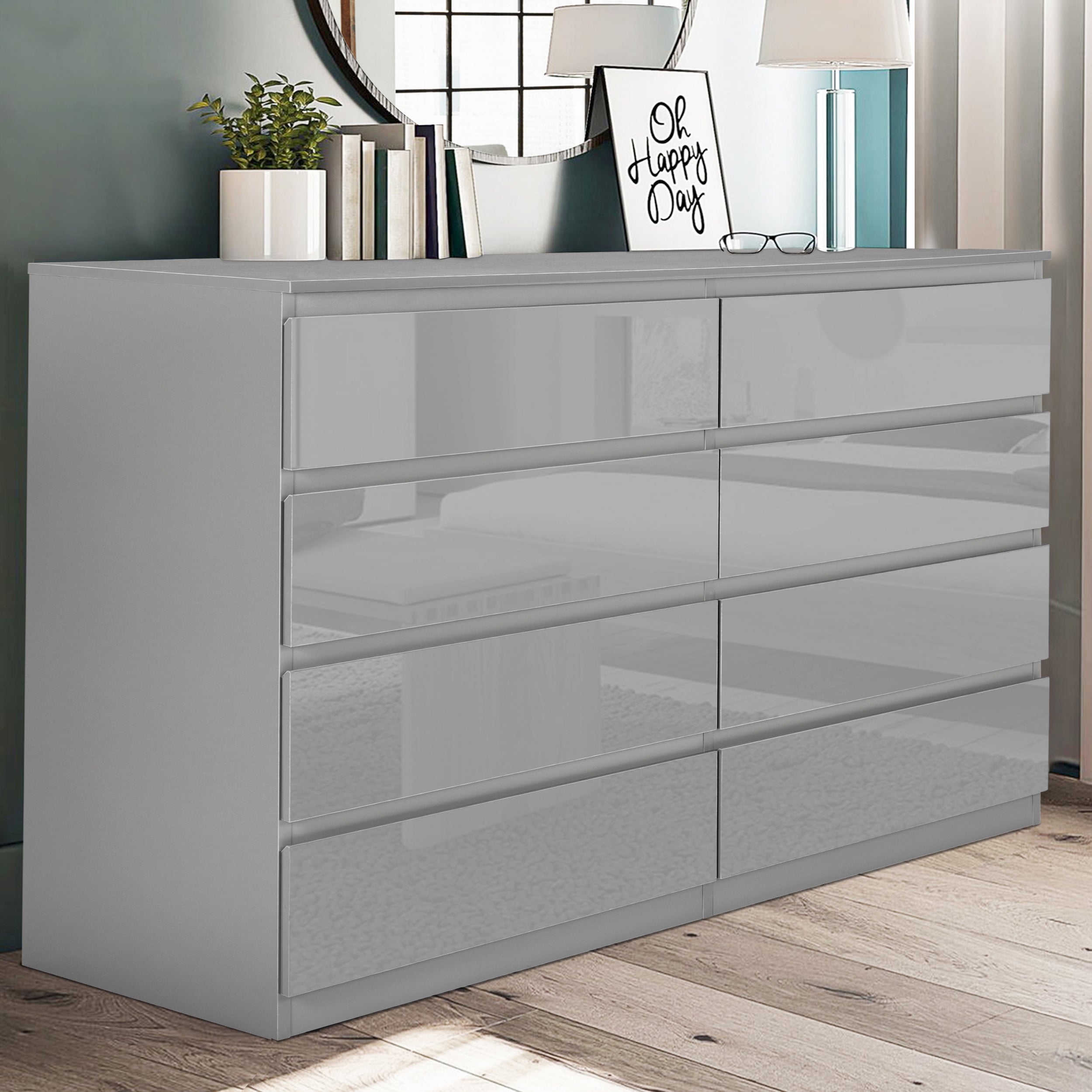 Grey 8-drawer chest, spacious and stylish storage solution for your bedroom.