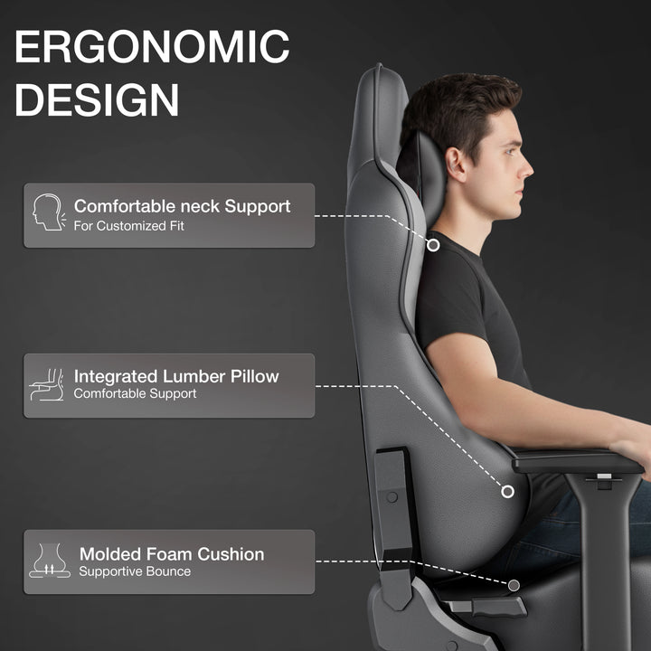 [Dark Grey + Light Grey] Most Comfortable Office Gaming Chair with Footrest Xstriker featuring ergonomic design with neck support, lumbar pillow, and molded foam cushion. Ideal for long PC gaming or office sessions.