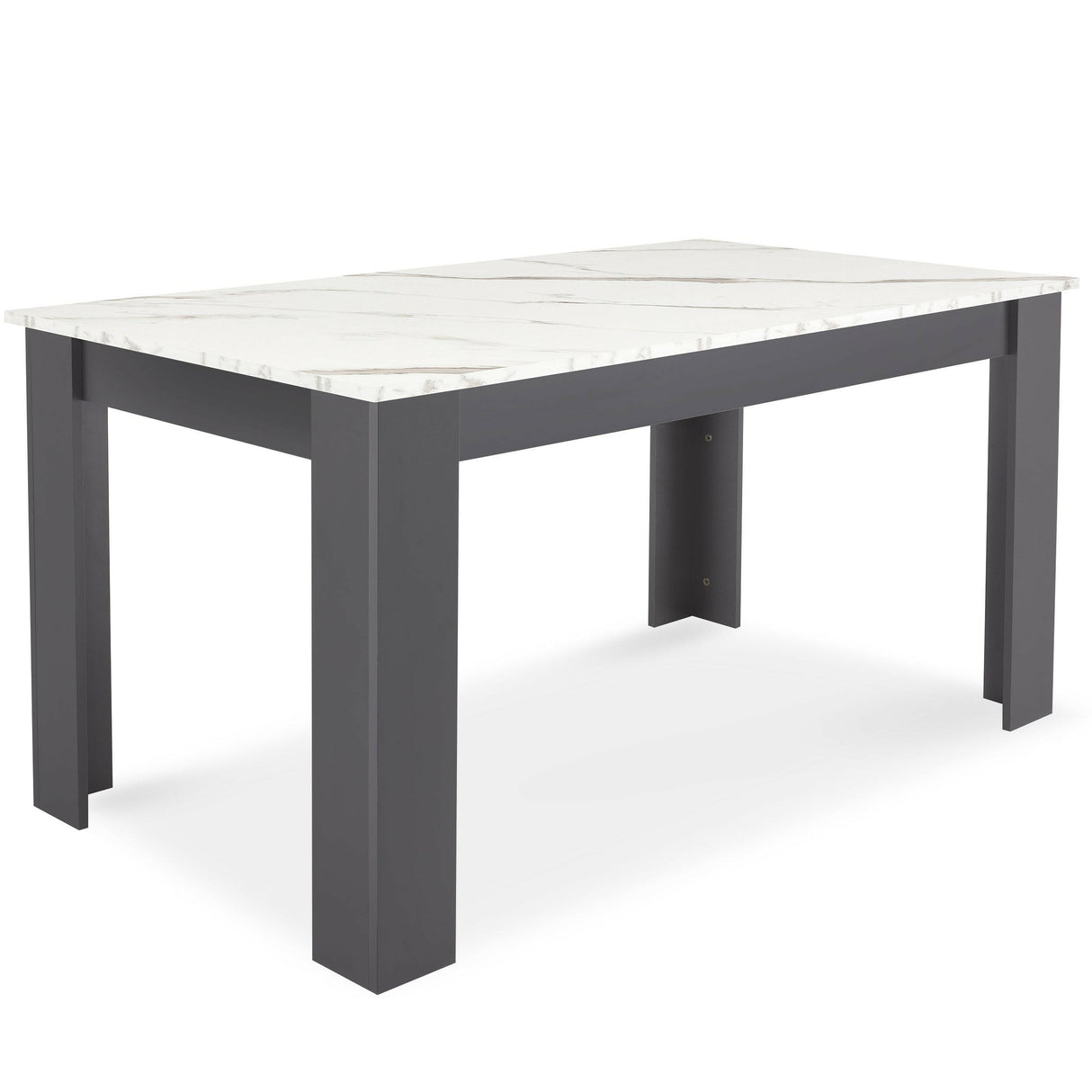 Grey and white marble dining table with elegant design, perfect for modern dining rooms.