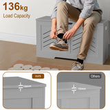 [Grey] Storage Chest - Wooden Box With Lid For Blankets, Clothes or Toys supports 136kg load, shown used as a bench with durable 15mm thick panels.