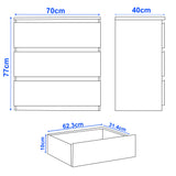 Dimensions of a piece of furniture with measurements in centimeters.