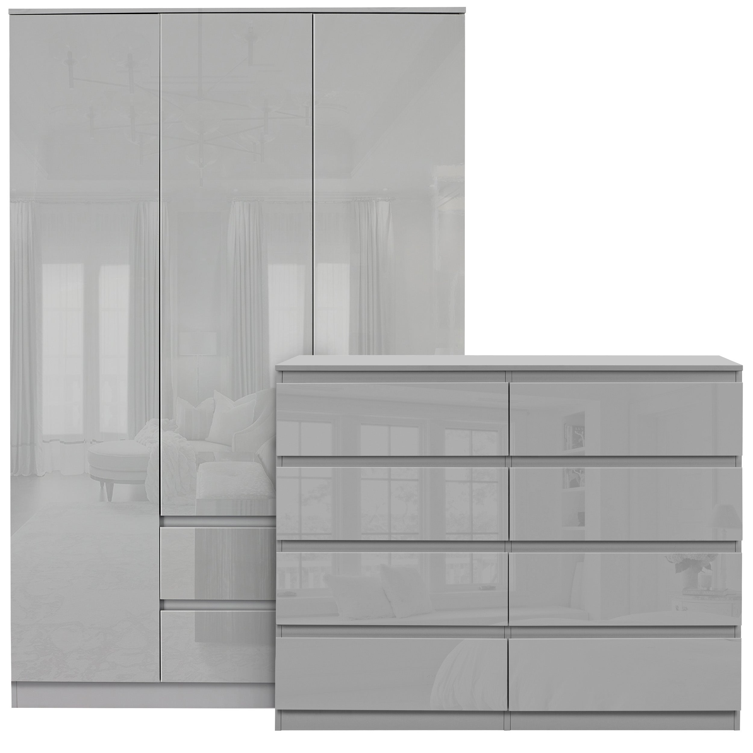 Grey bedroom furniture set, stylish and contemporary, perfect for modern homes.