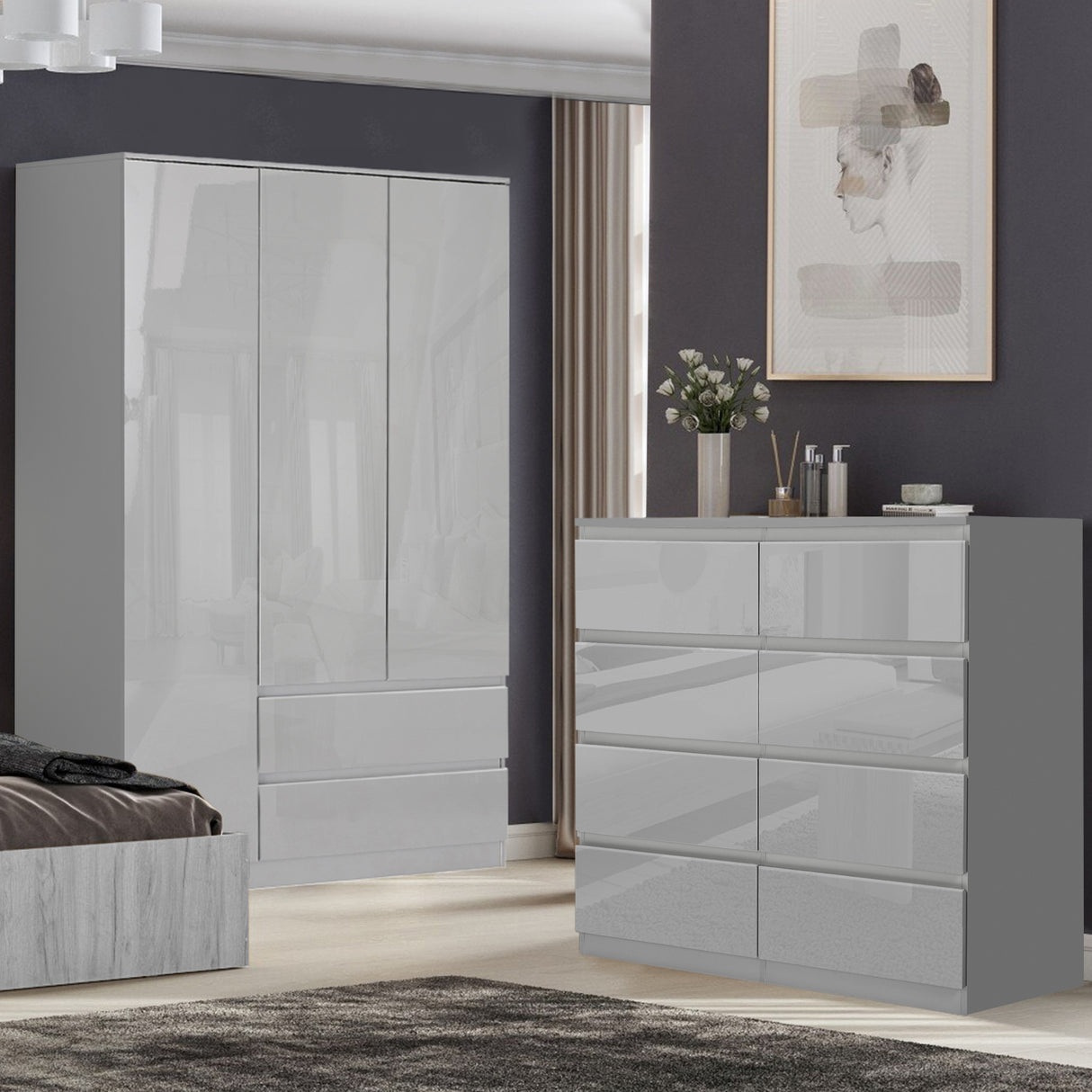 Grey bedroom set, elegant and modern, perfect for enhancing your bedroom space.