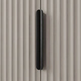 [Grey] wardrobe handle detail with vertical metal grip mounted on textured panel