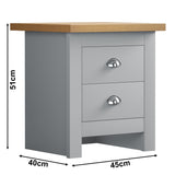 Grey bedside table with lamp with dimensions 51cm x 40cm x 45cm stylish and functional design