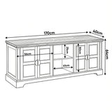 [Grey | 170cm] Bellford TV unit size guide showing W170 x D40 x H64cm with 25cm open shelf and 50cm door height