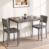 [Grey] Breakfast table and chairs set of 2 styled with croissants, mugs, berries and a plant in a sunlit breakfast nook.