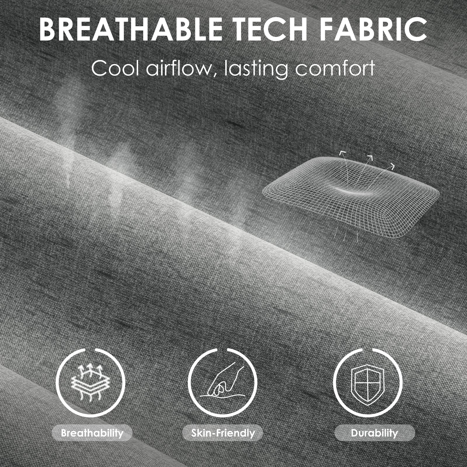 [Grey] Breathable tech fabric on Xstriker ergonomic chair ensures airflow, skin-friendly texture, and long-lasting durability.