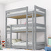 Single Triple Bunk Bed in grey wood finish with high sleeper design, ideal for kids. Space-saving wooden bed frame with built-in ladder.