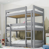 Single Triple Bunk Bed in grey wood finish with high sleeper design, ideal for kids. Space-saving wooden bed frame with built-in ladder.