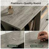 [Grey Oak] Calvera TV unit Premium-Quality Board panel, reed diffuser on top with LP records visible in side opening