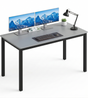 [120 X 50 cm] Computer Desk shown on plain white background with dual monitors, keyboard, mouse, anglepoise lamp, and succulent in white pot