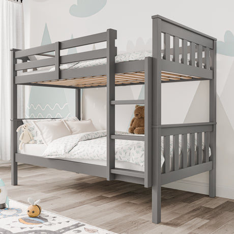 Grey double bunk beds with safety rails and ladder, ideal for shared kids’ bedroom from Dream Home Store