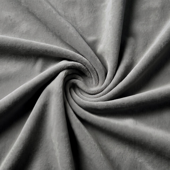 [Double | Grey] Close-up of soft grey velvet upholstery fabric swirled to show its smooth pile