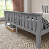 Grey double wooden bed frame, combining durability and elegance for a modern bedroom look.