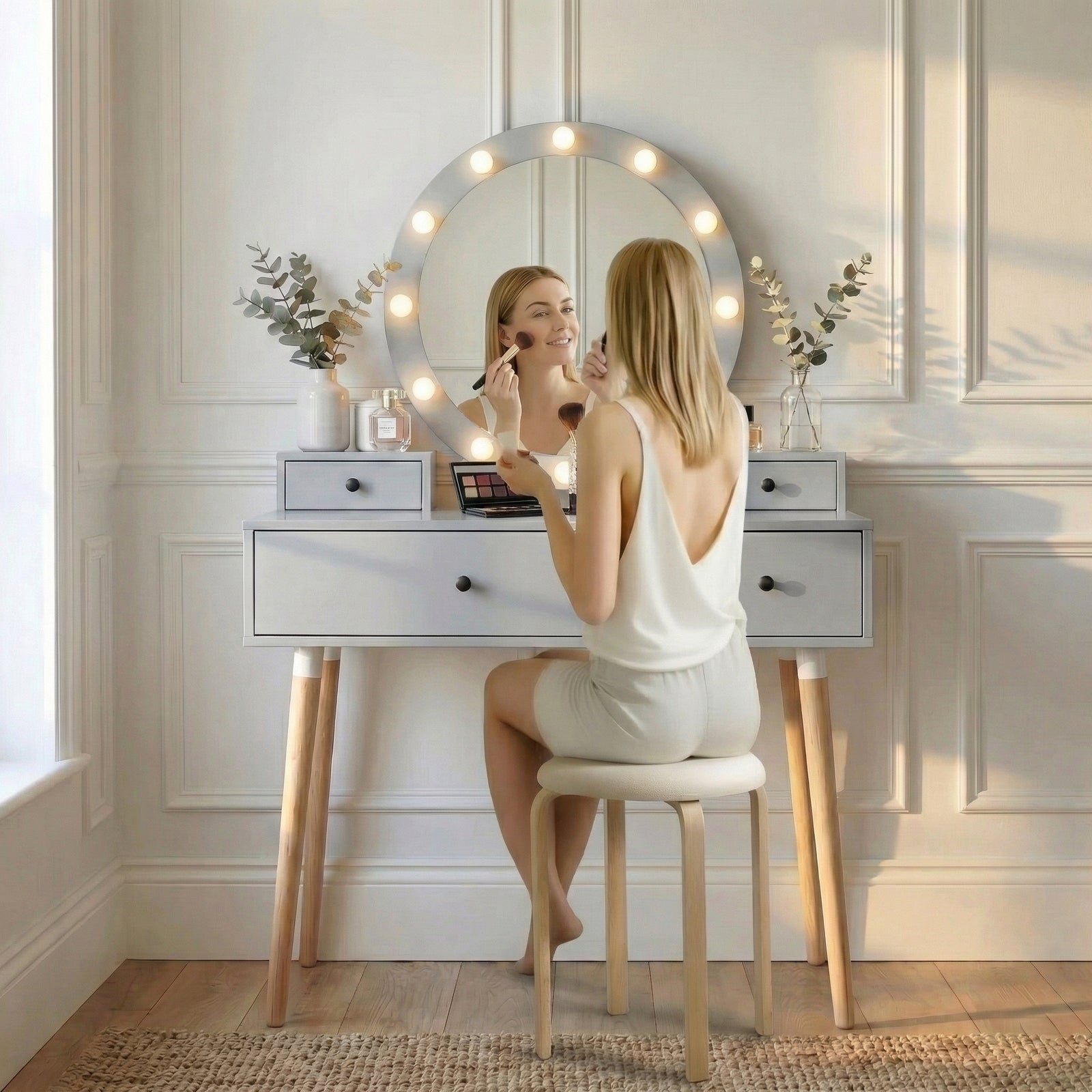 Dressing Table With Drawers and Hollywood Mirror Makeup Vanity Desk Dressing Table With Drawers and Hollywood Mirror Makeup Vanity Desk