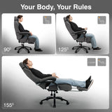 Ergonomic chair with adjustable angles shown on a gray background