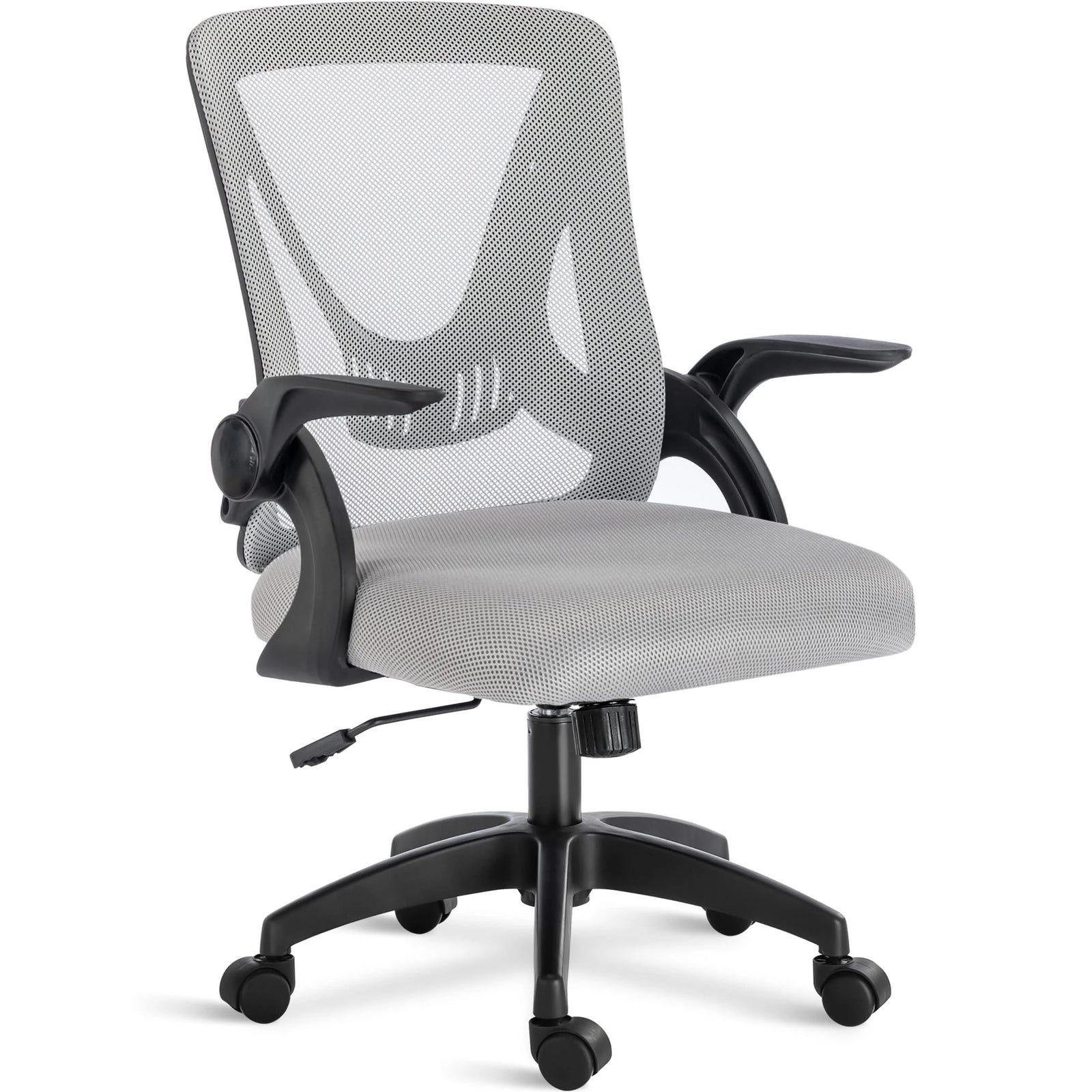 [Grey] Grey computer chair with breathable mesh backrest, padded seat, and adjustable height for all-day comfort.