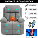Grey fabric recliner armchair demonstrating its gentle riser lift function to assist users.