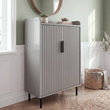 [Grey] Fluted Grey Painted 5 Tier Shoe Storage Cabinet in styled hallway with succulent and stacked books displayed on the raised-edge