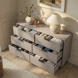 [Grey] Flutrina 6-drawer chest photographed from above with all drawers open showing folded clothing