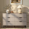 [Grey] Flutrina 6-drawer chest styled in a warm beige bedroom with vase, lamp and wall art