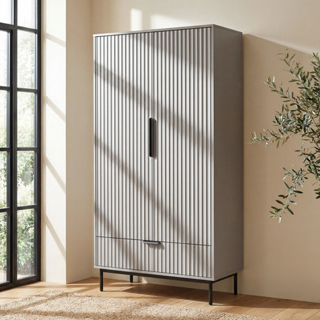 [Grey] Flutrina double wardrobe styled in a contemporary bedroom interior with elegant decor