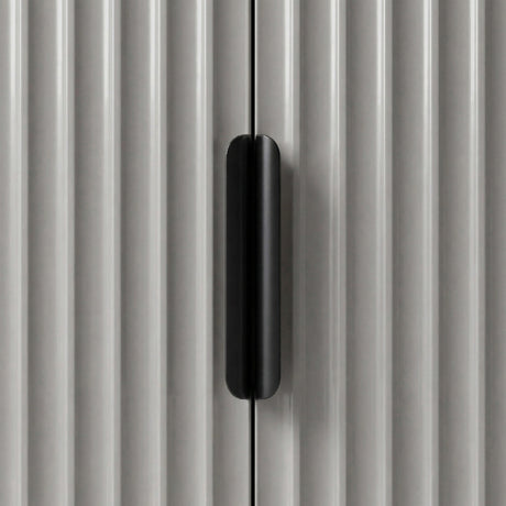 [Grey | 60cm] Flutrina close-up of the black handle centred between the grey fluted door panels catching soft shadow