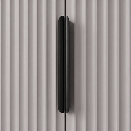 [Grey] wardrobe with black handle, close up mounted vertically on textured flutrina two door panel
