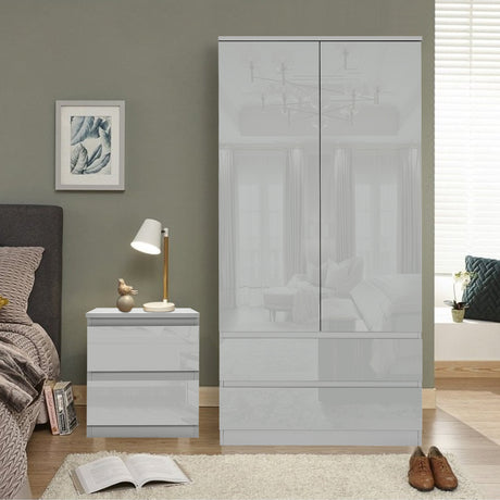 Stylish grey furniture set, perfect for modern bedrooms with ample storage space.