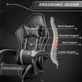 Grey gaming chair with ergonomic design, offering maximum comfort for long gaming sessions.