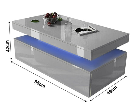 grey gloss coffee table with LED lights and sleek design for living rooms. 