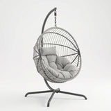 [Grey] Hanging egg chair with cushions on a white background