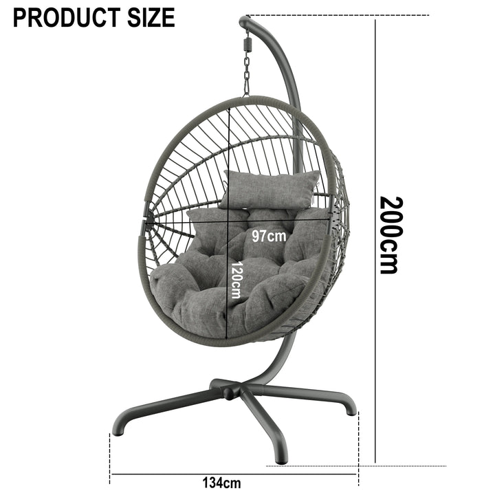 [Grey] Grey hanging egg chair dimensions: 200cm tall, 134cm wide, 97cm seat W, 120cm seat H