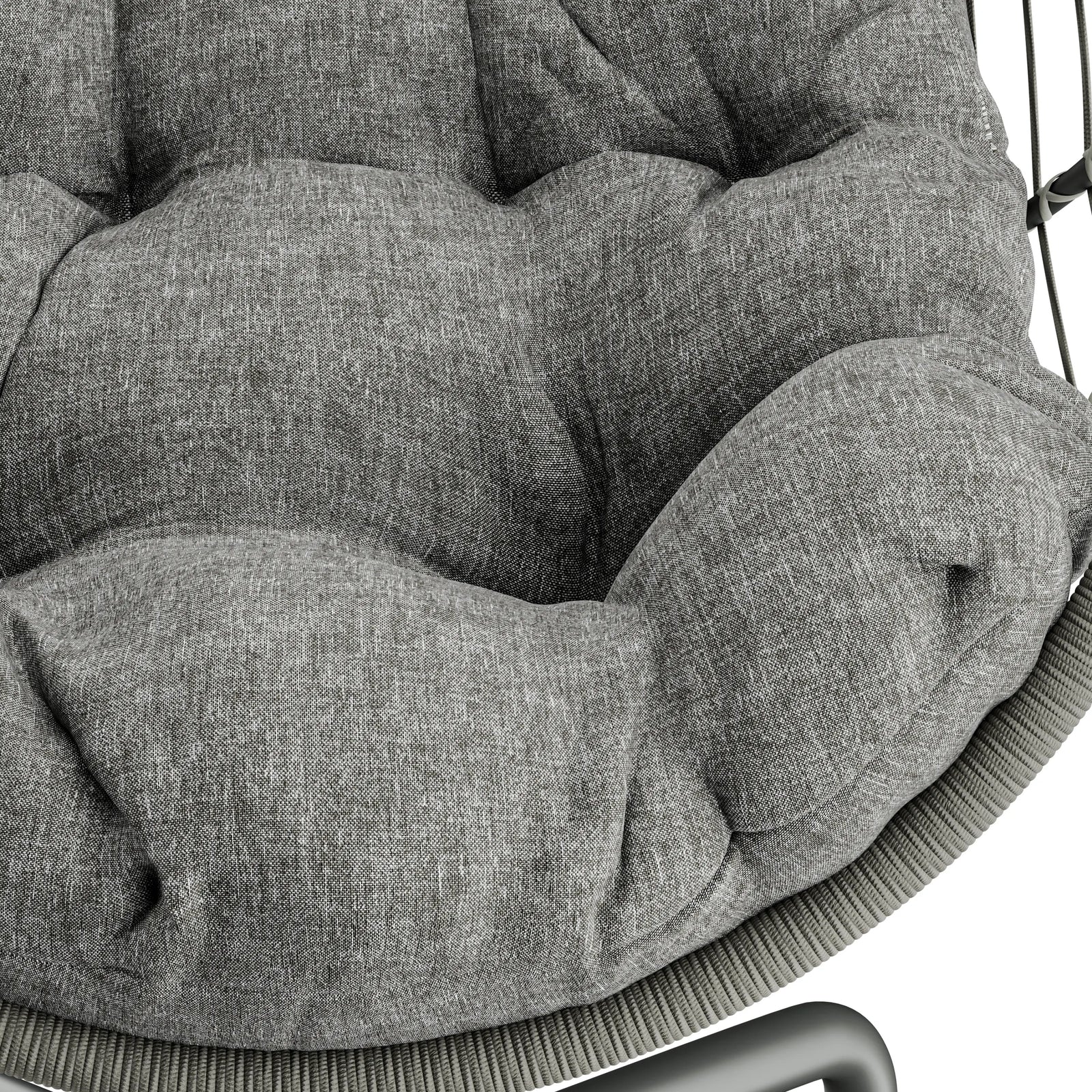 [Light Grey] Hanging egg chair interior view of thick grey cushion with button-stitched sections