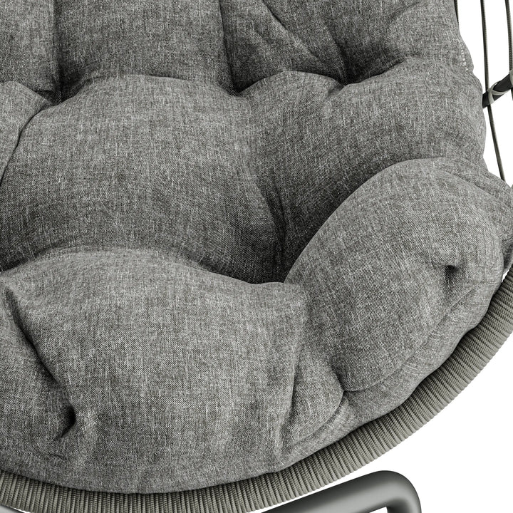 [Light Grey] Hanging egg chair interior view of thick grey cushion with button-stitched sections