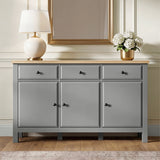 [Grey] Haven Large Black Sideboard with Drawers & Oak Top straight-on view highlighting the grey front.