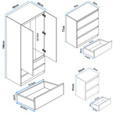 High Gloss 3 Piece Bedroom Set- 2 Door Wardrobe With Drawers