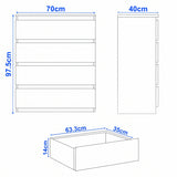 [Grey] 4-drawer chest of drawers size guide: H 97.5 x W 70 x D 40 cm; drawer H 14 x W 63.3 x D 35 cm.