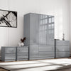 [Grey] High Gloss 4 Piece Bedroom Set in grey with 3 door wardrobe, chest of drawers, and 2 bedside tables, perfect for modern interiors