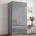 High Gloss 2 Door Wardrobe With Drawers and Hanging Rail
