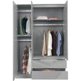 High Gloss 3 Door Wardrobe With Drawers And Shelves
