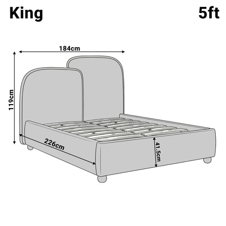 Measurement diagram of a king size bed frame with length 226 cm, width 184 cm, and overall height 119 cm.