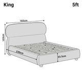 Measurement diagram of a king size upholstered bed frame with length 230 cm, width 183 cm, and height 103 cm