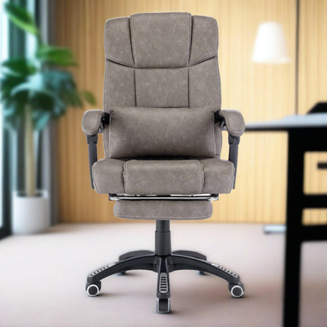 Grey leather office chair: sleek design, comfy, and easy to install for anyone