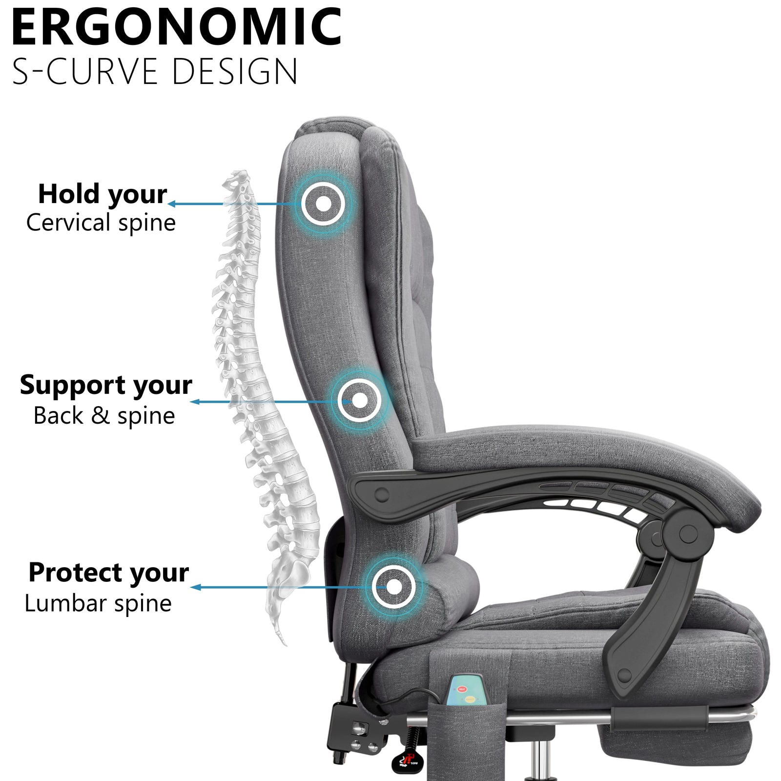 [Grey Linen] designed with ergonomic comfort in mind, this grey linen massage desk chair highlights back support and style