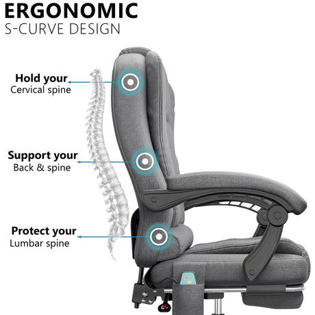 designed with ergonomic comfort in mind, this grey linen massage desk chair highlights back support and style